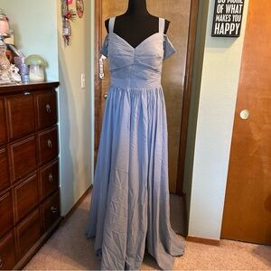 NWOT light blue chiffon sleeveless bridesmaid dress size 16 lace up back